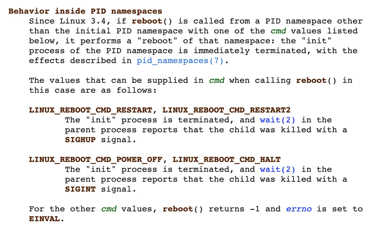 Behavior inside PID namespace